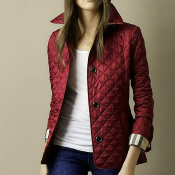 Women's Quilted Jacket - Diamond Pattern - Slim Fit - Classic Button Closure