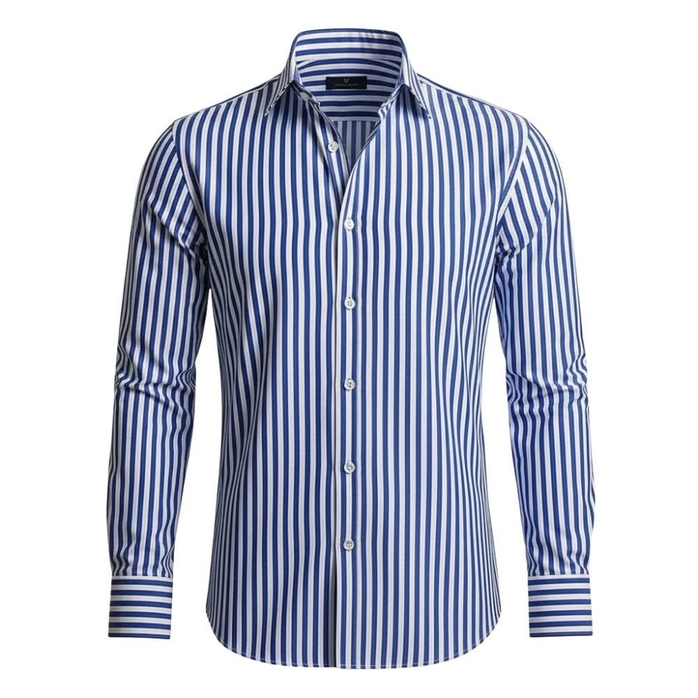 Men's Shirt – Slim Fit – Breathable Mix – Striped Pattern – Long-Sleeved with Buttons