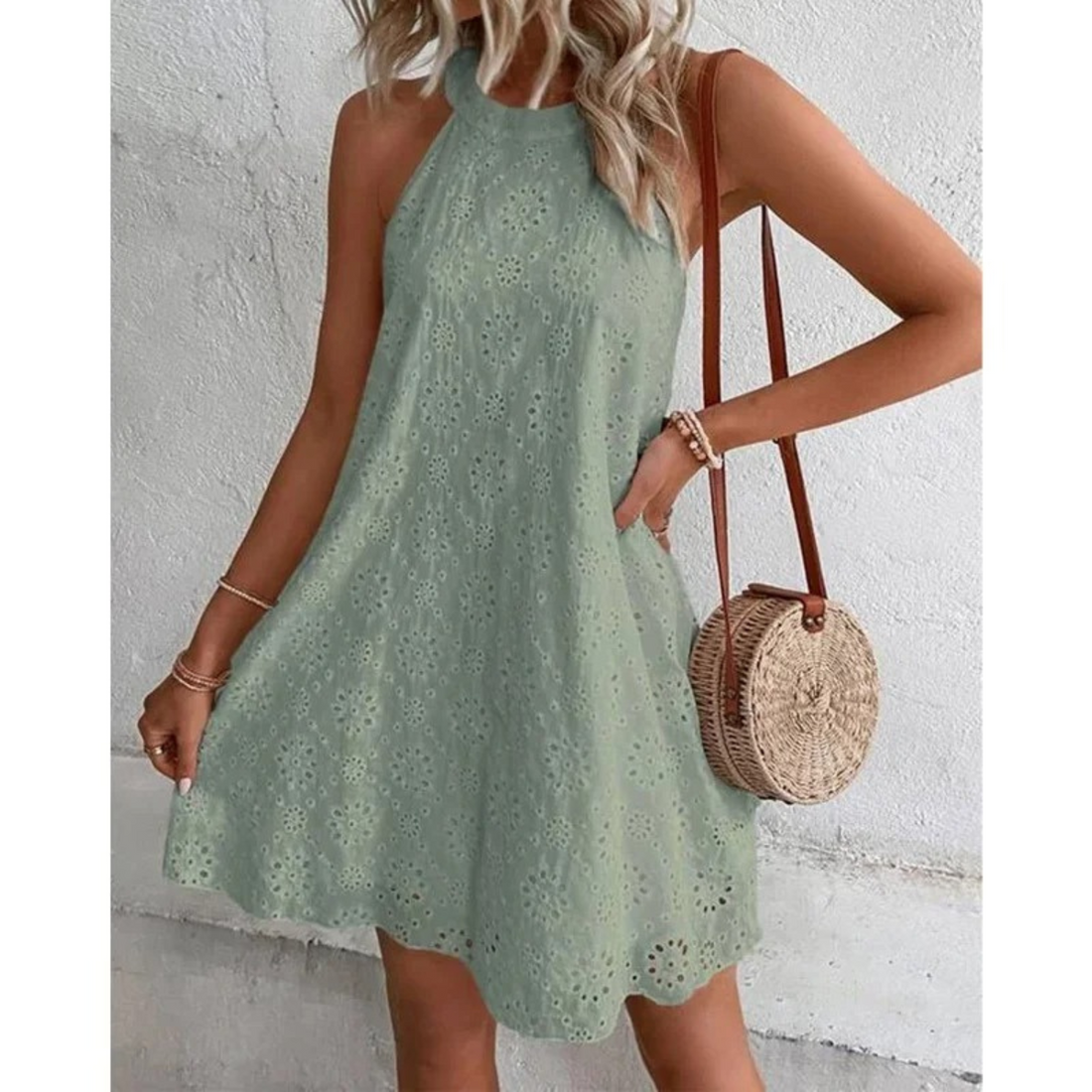 Embroidered Lace Halterneck A-line Dress