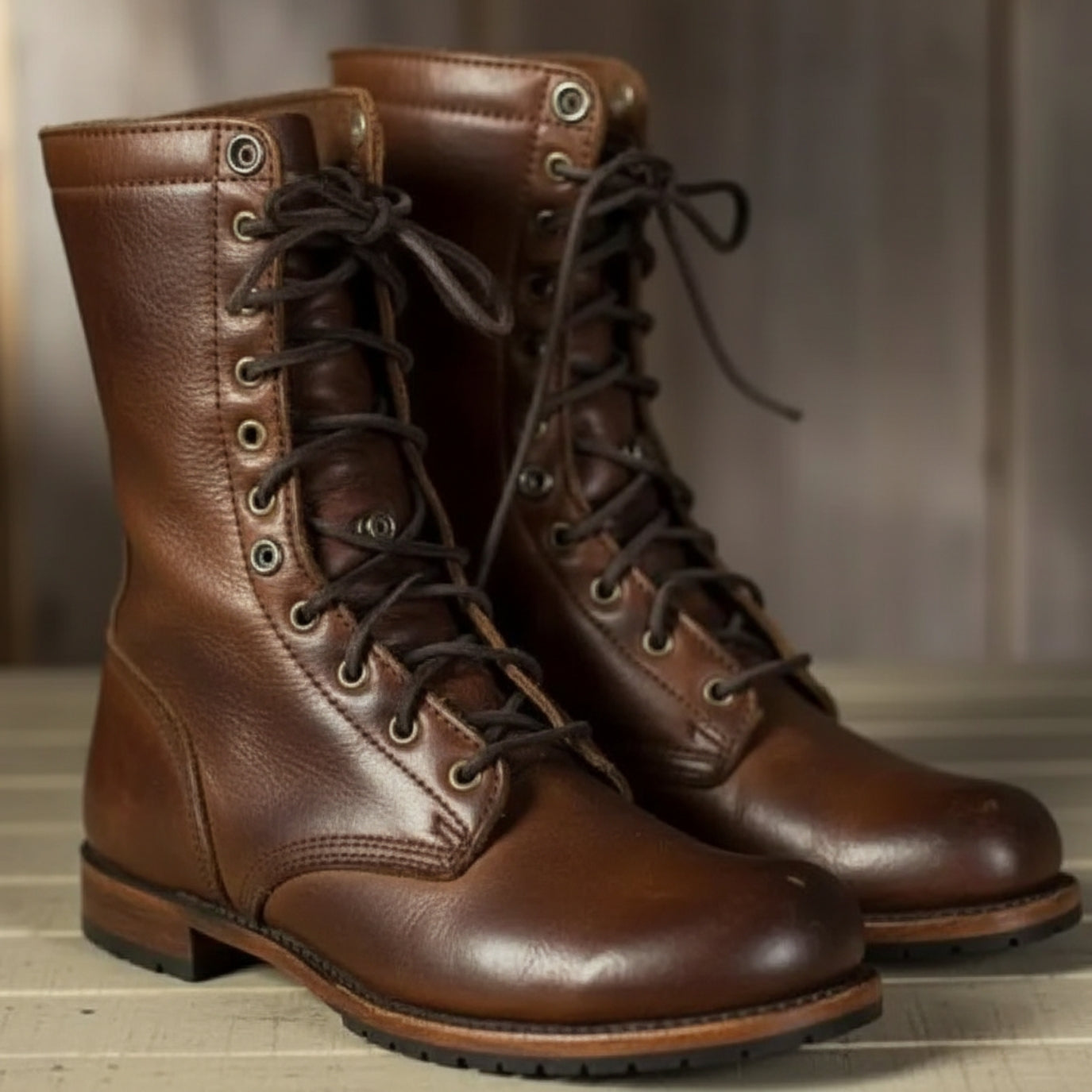 Leather Sturdy Sole Lace-up Boots for women