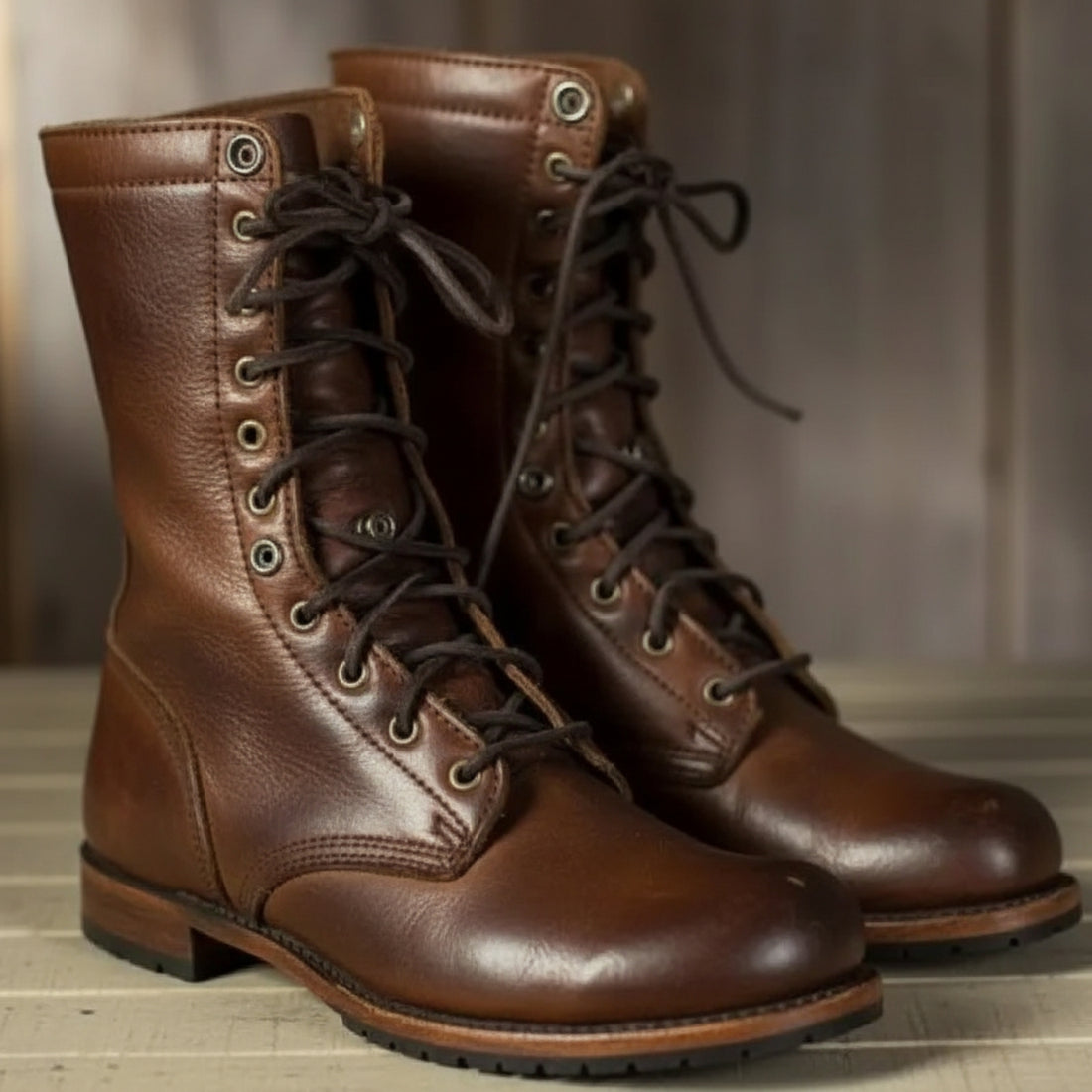 Leather Sturdy Sole Lace-up Boots for women