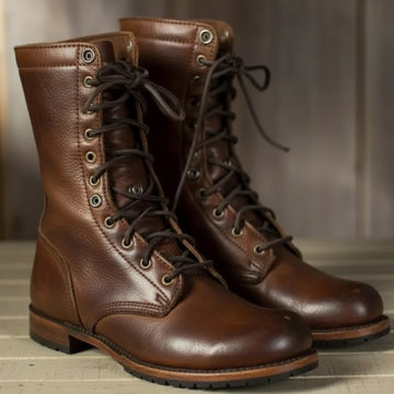 Leather Sturdy Sole Lace-up Boots for women