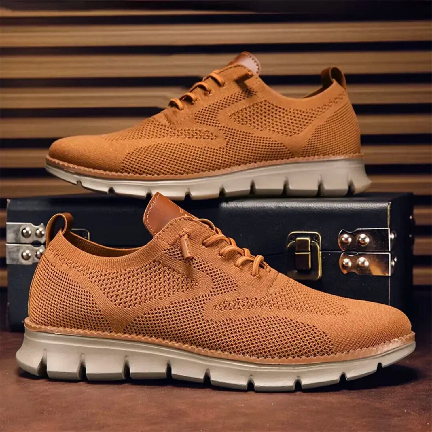 Men's Sneakers – Breathable Knit – Flexible Lightweight Sole – Lace Closure