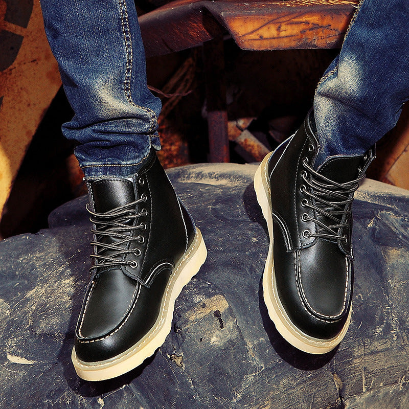 Padded Collar Leather High-Top Boots