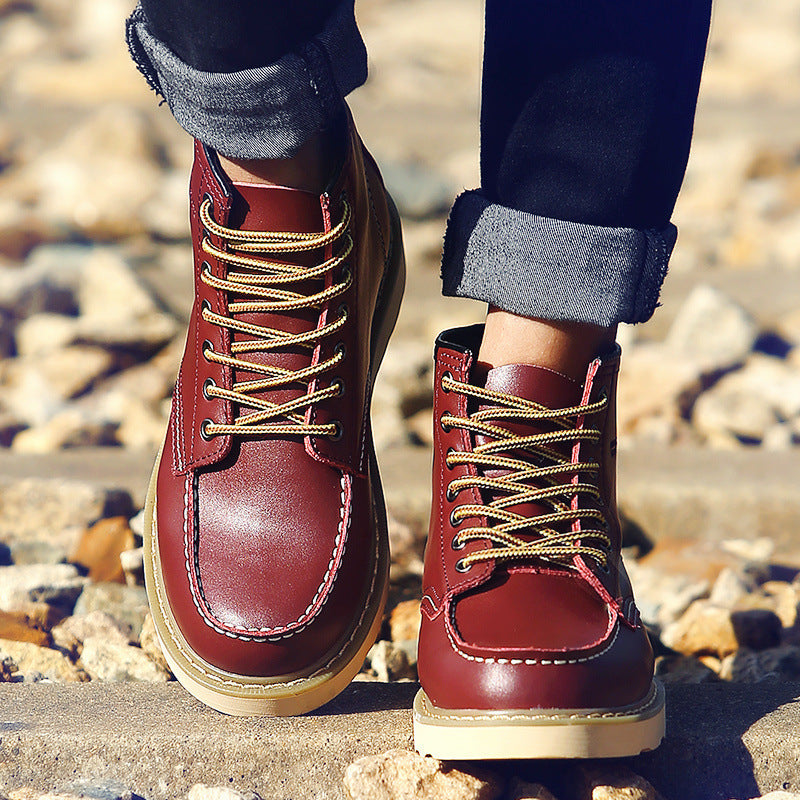 Padded Collar Leather High-Top Boots