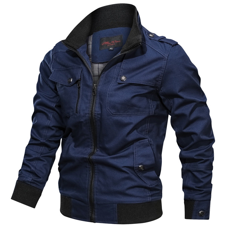Men's Jacket – Slim Fit – Cotton Blend – Stand Collar – Zipper – Ribbed Hem – Epaulettes