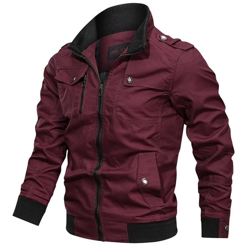 Men's Jacket – Slim Fit – Cotton Blend – Stand Collar – Zipper – Ribbed Hem – Epaulettes
