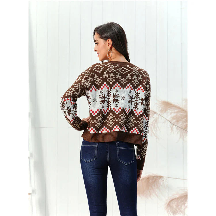 Wool Blend Chunky Knit Geometric Pattern Sweater