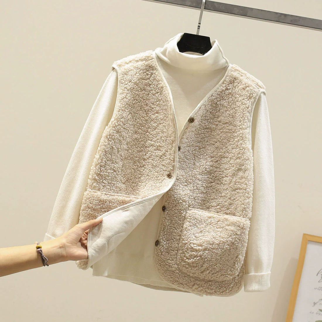 Plush Fleece Relaxed Fit Button Front Vest