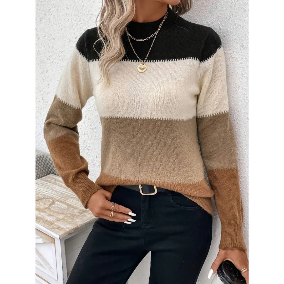 Wool Knit Ribbed Trim Pullover Sweater
