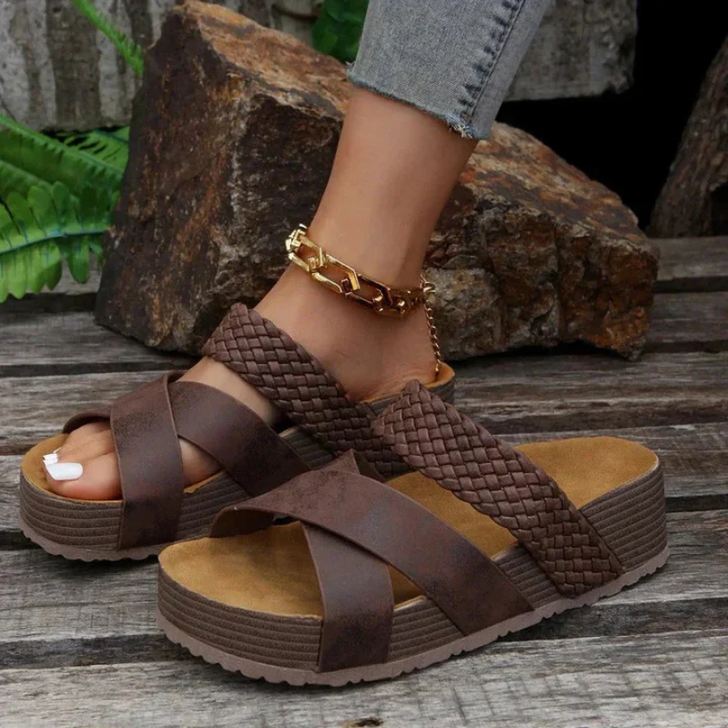 Snakeskin Braided Strap Platform Sandals