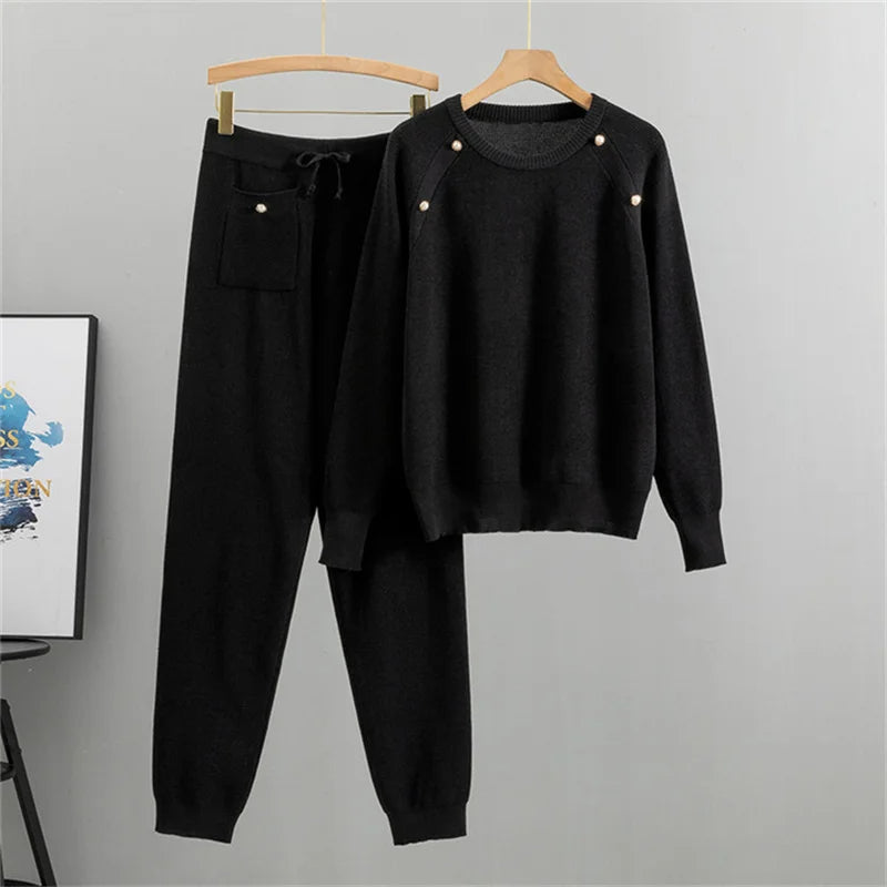 Olivia Wool Two-Piece Set | Relaxed Fit Pearl Button Set