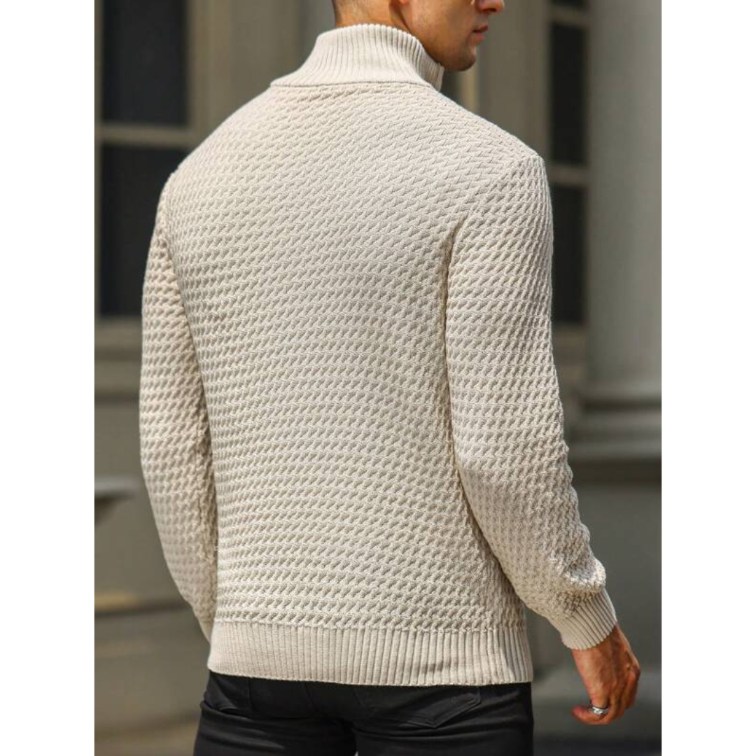 Men's Sweater with Half-Zip – Textured Knit – Tailored Fit – Ribbed Edges