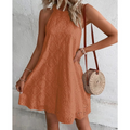 Dress for Women - Sleeveless A-line - Halterneck - Embroidered Lace - Light and Summery