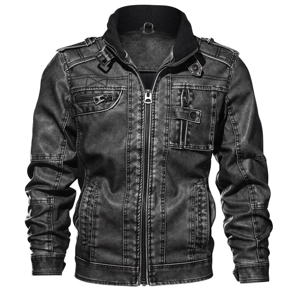 Stand Collar Tailored Leather Jacket