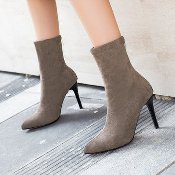 Suede-Like Slim Stovepipe Stiletto Ankle Boots