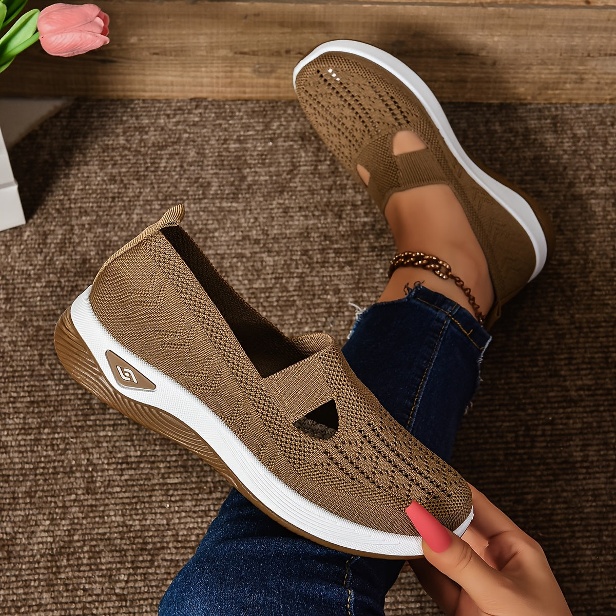 Women's Slip-On Sneakers – Breathable Knit – Cushioned Sole – Low Profile Comfort