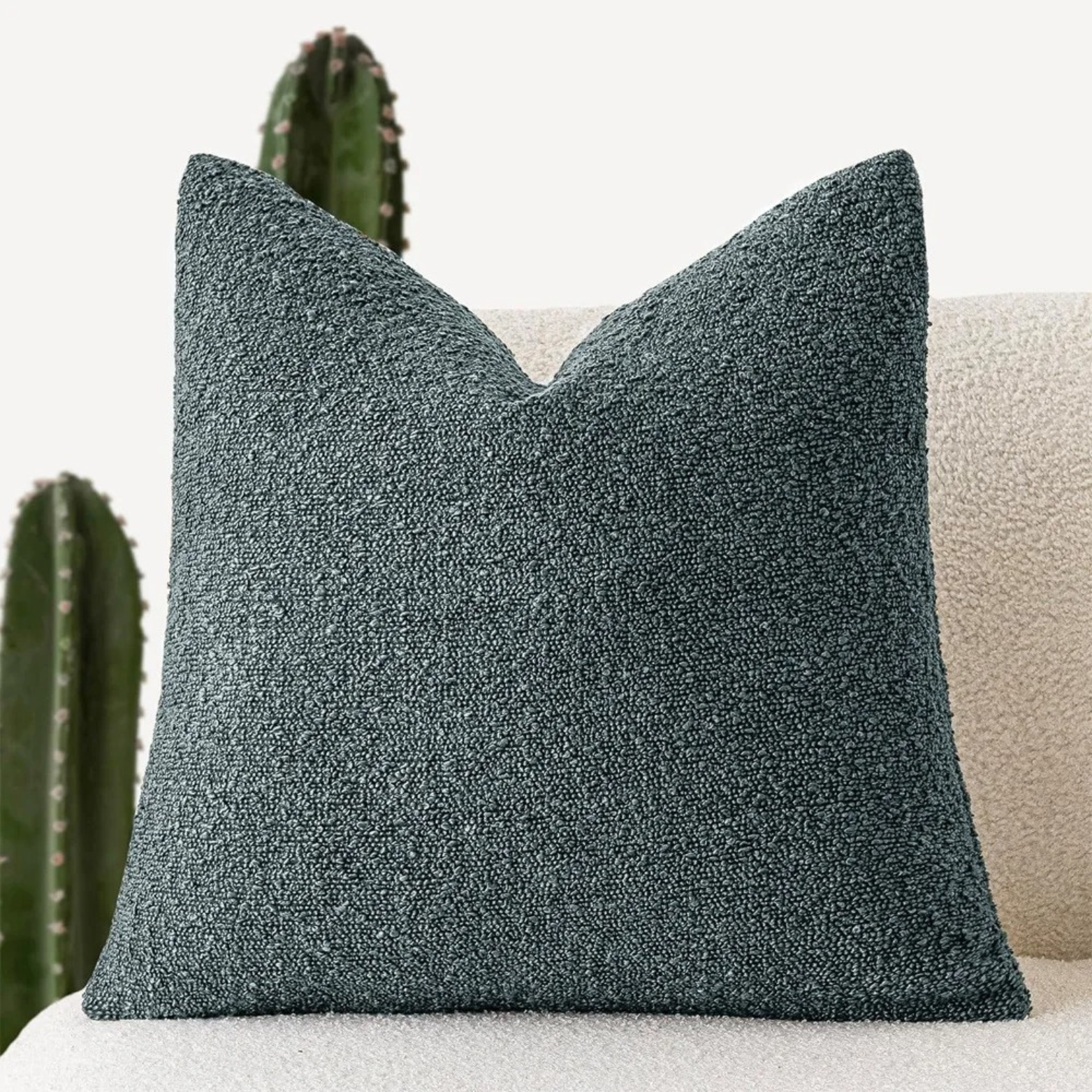 Cotton Linen Boucle Overstuffed Throw Pillow