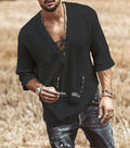 Men's Shirt – Relaxed Fit – Soft Breathable Material – 3/4 Sleeves – Lace Closure