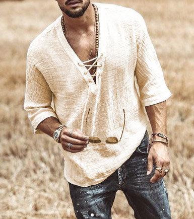 Men's Shirt – Relaxed Fit – Soft Breathable Material – 3/4 Sleeves – Lace Closure