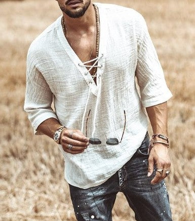 Men's Shirt – Relaxed Fit – Soft Breathable Material – 3/4 Sleeves – Lace Closure