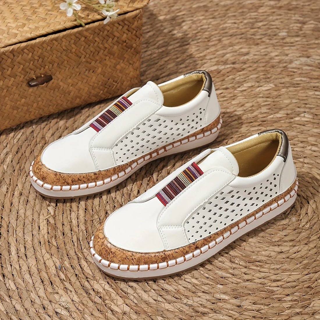 Isabella Leather Orthopedic Slip-On Loafers | Perforated Cork Sole Loafers