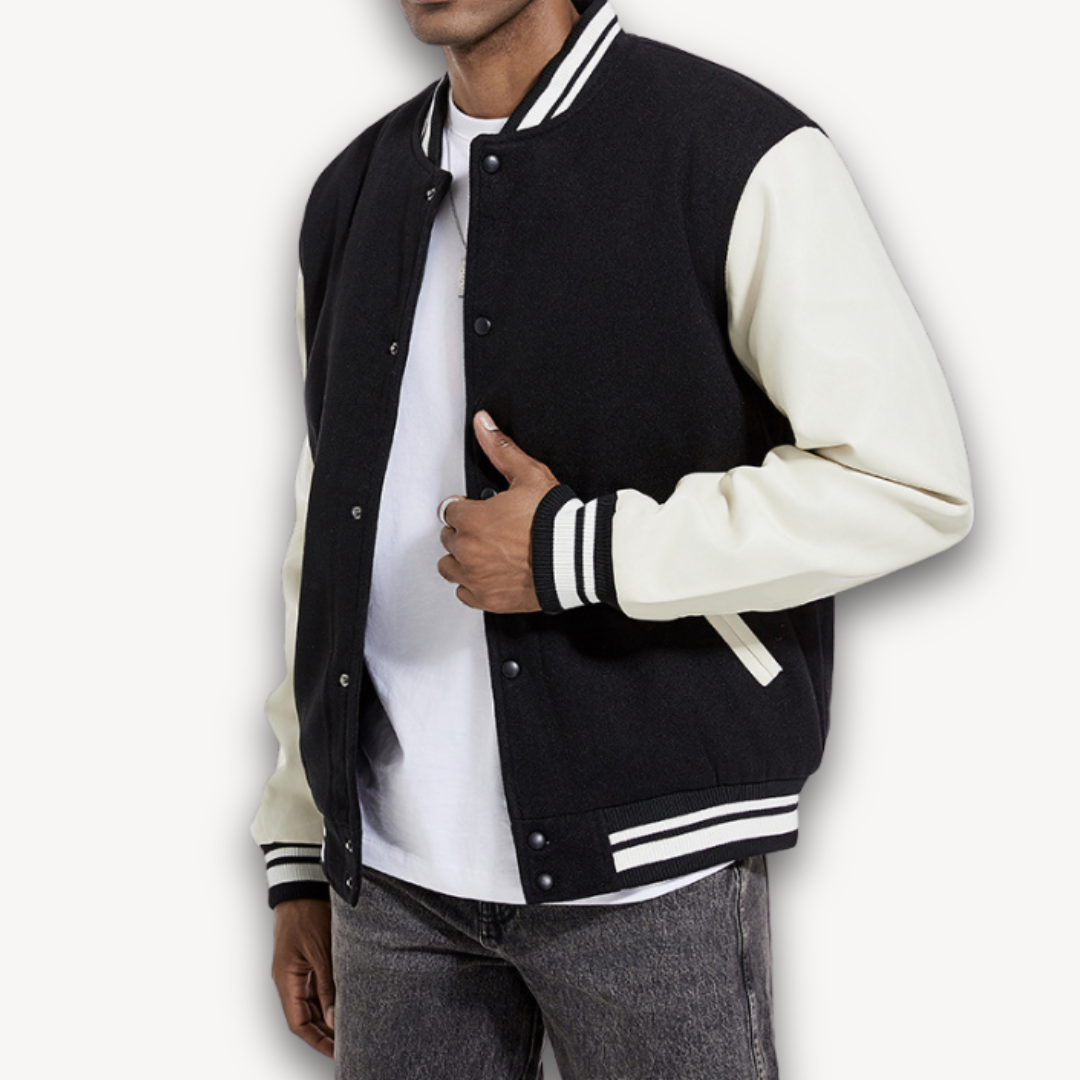 Classic Wool-Look Leather-Look Varsity Jacket