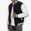 Men's varsity jacket – Classic fit – Wool-look body – Smooth leather-look sleeves – Snap button closure