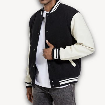 Classic Wool-Look Leather-Look Varsity Jacket
