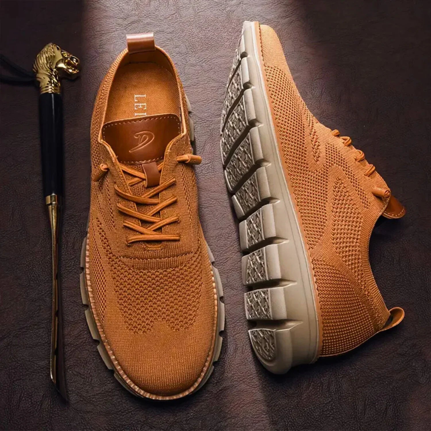 Men's Sneakers – Breathable Knit – Flexible Lightweight Sole – Lace Closure