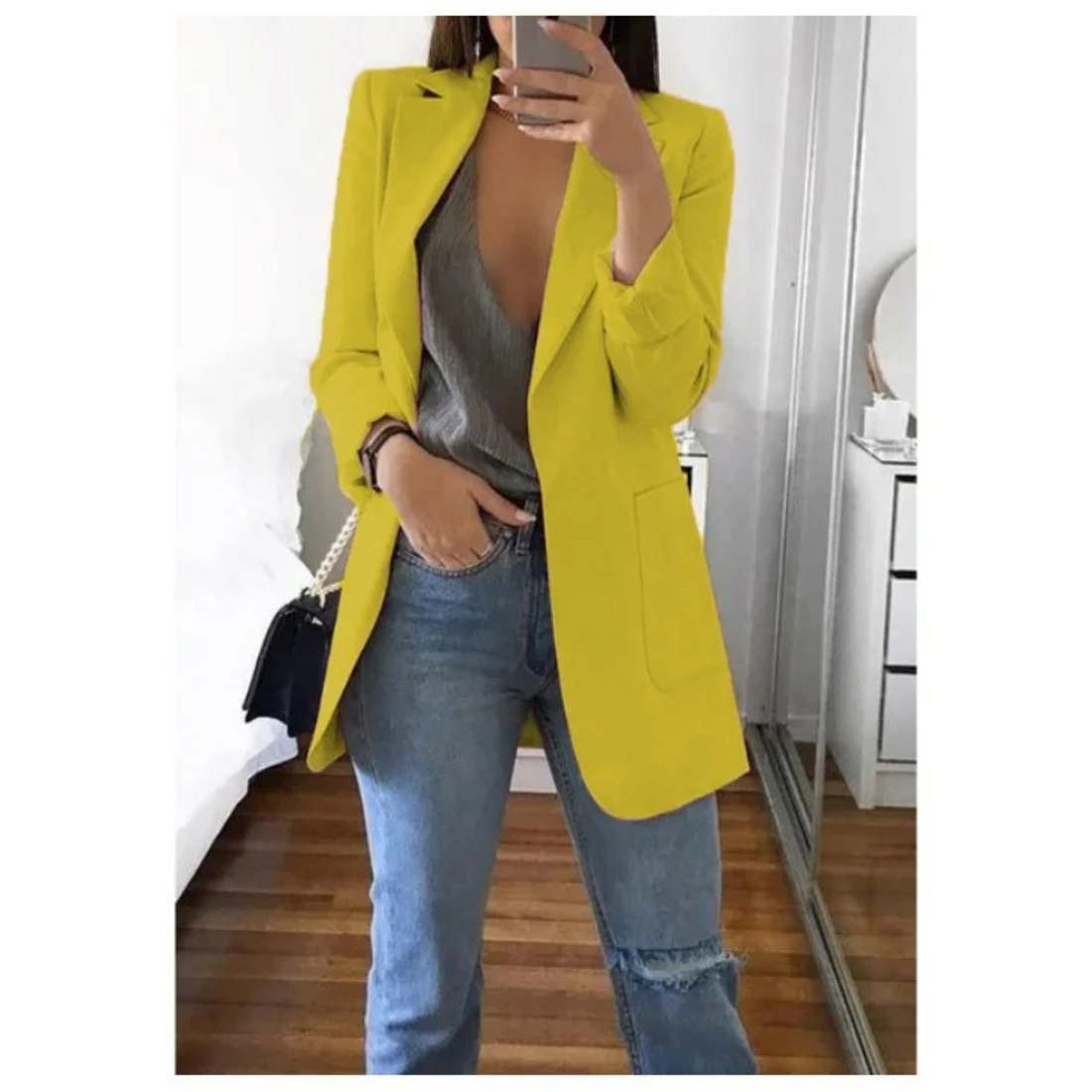 Structured Fit Notched Lapel Single-Breasted Blazer