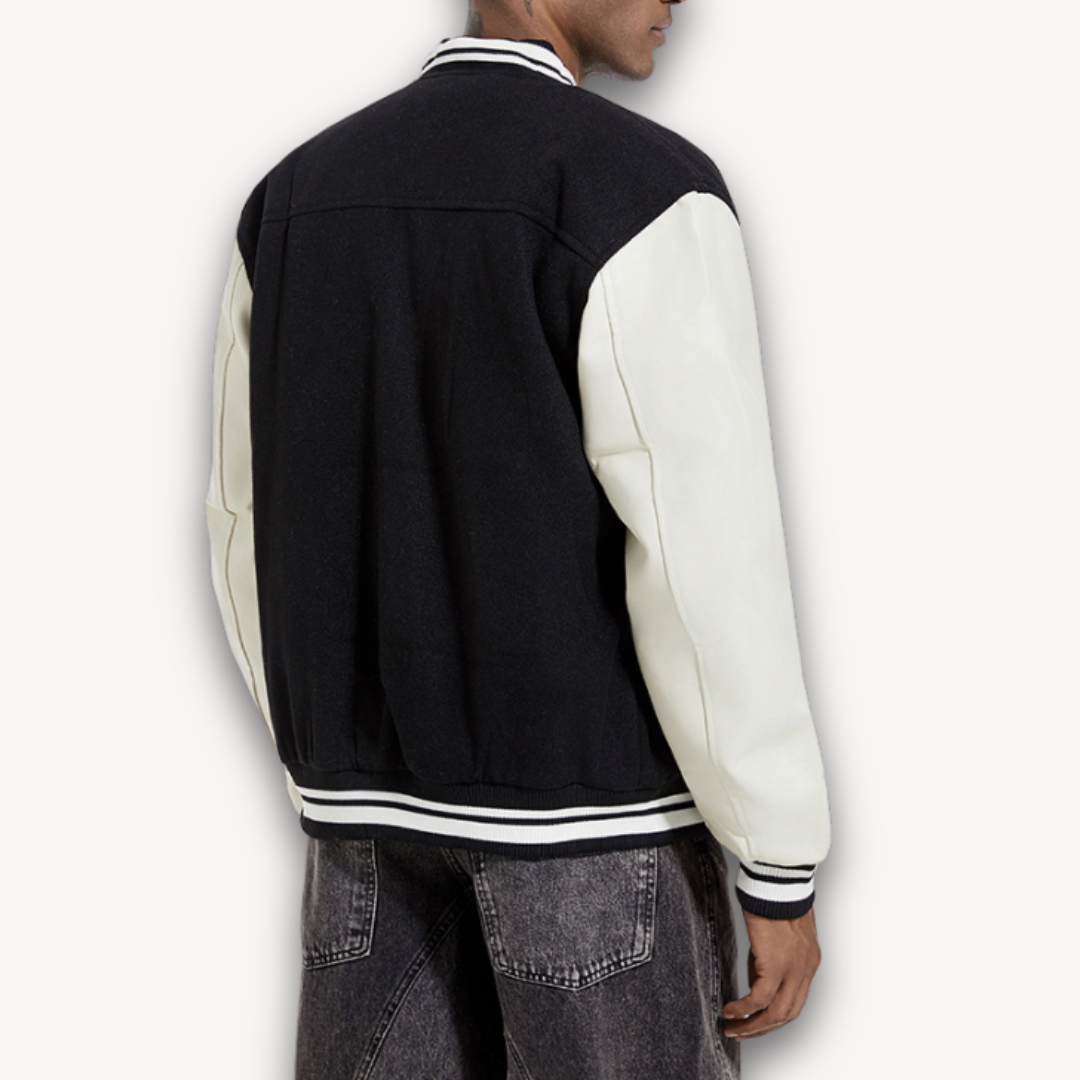 Classic Wool-Look Leather-Look Varsity Jacket