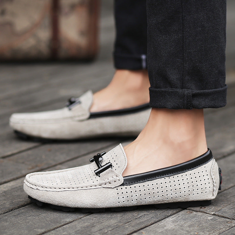 Men's Shoes Loafers - Breathable Textile - Slip-on Comfort - Metal Buckle - Rubber Sole