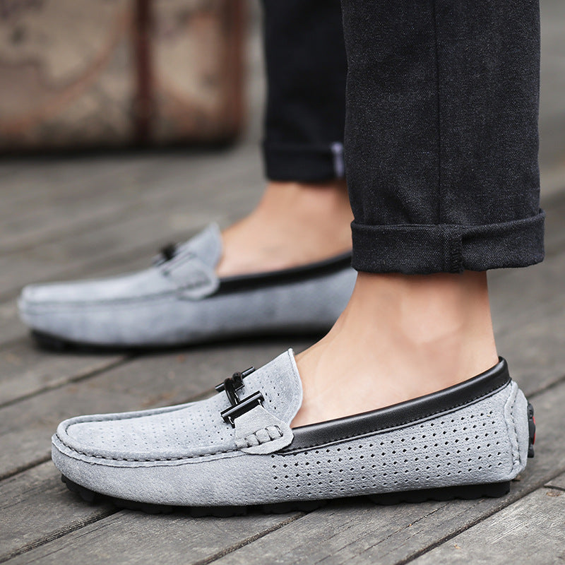 Men's Shoes Loafers - Breathable Textile - Slip-on Comfort - Metal Buckle - Rubber Sole