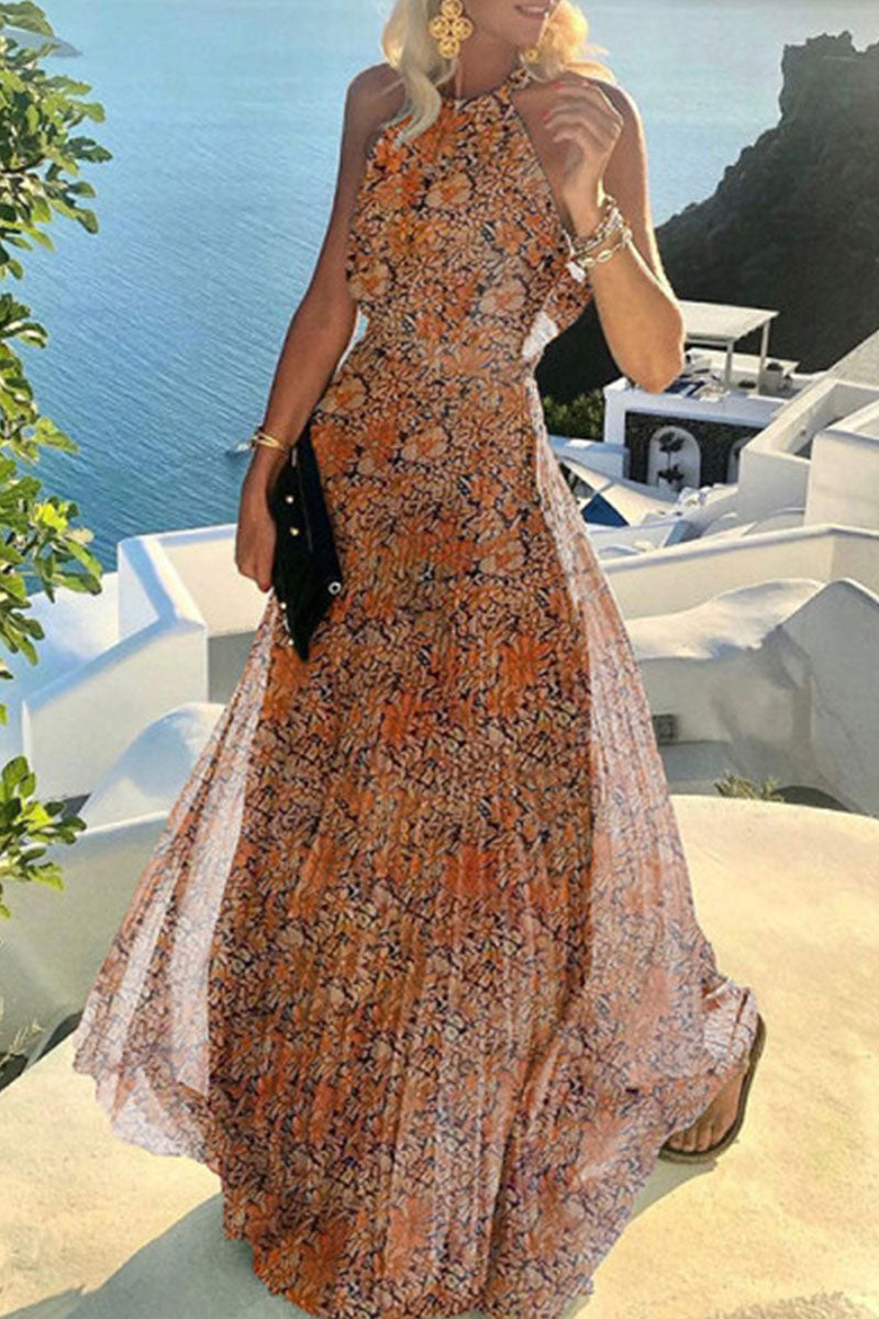 Airy Halterneck A-Line Maxi Dress