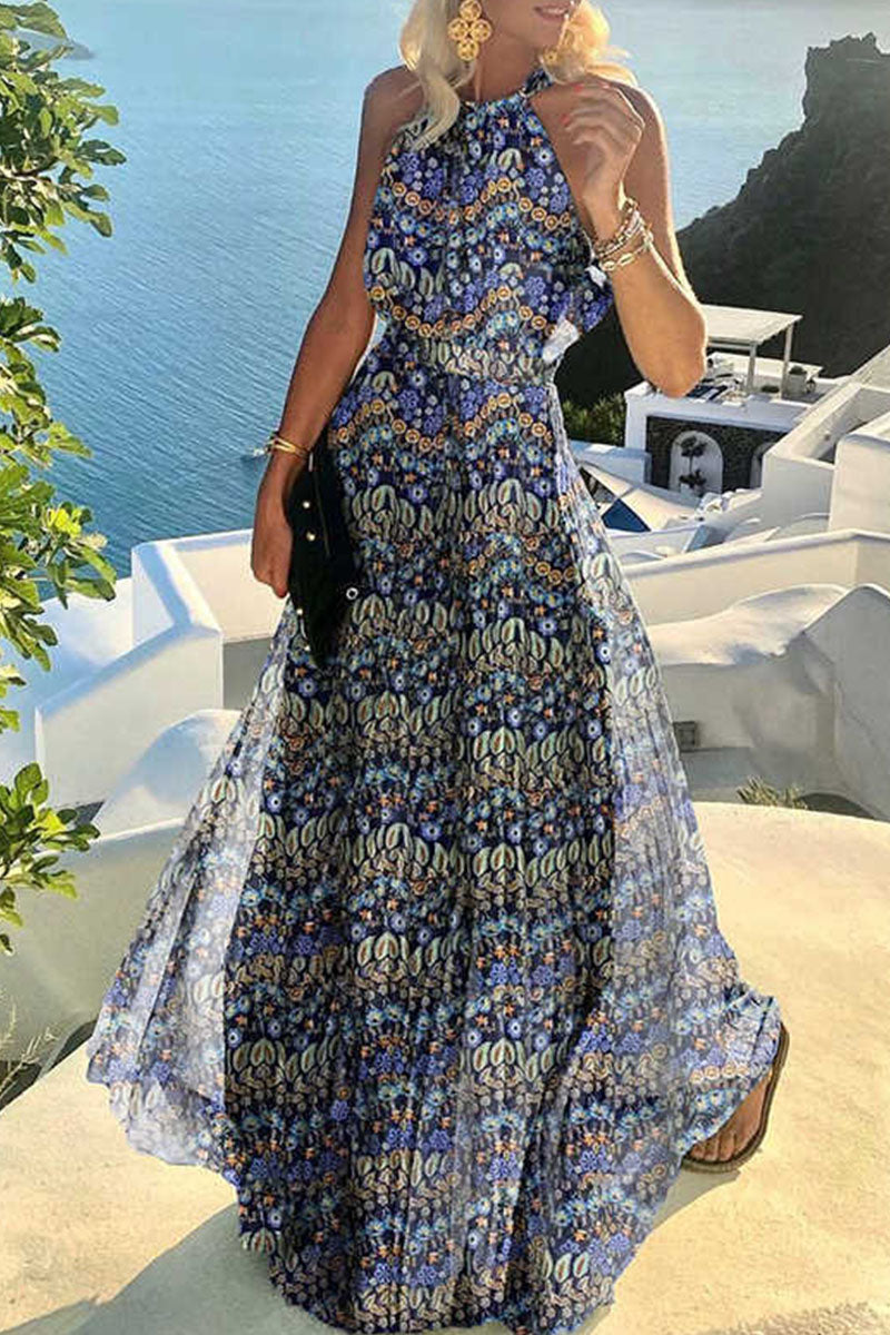 Light Airy Polka Dot Halterneck Maxi Dress