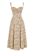 Women's Midi Dress - Floral Print - Sweetheart Neckline - A-line Cut