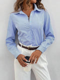 Women's Shirt - Striped - Button Closure - Classic Collar - Long Sleeved - Slim Fit
