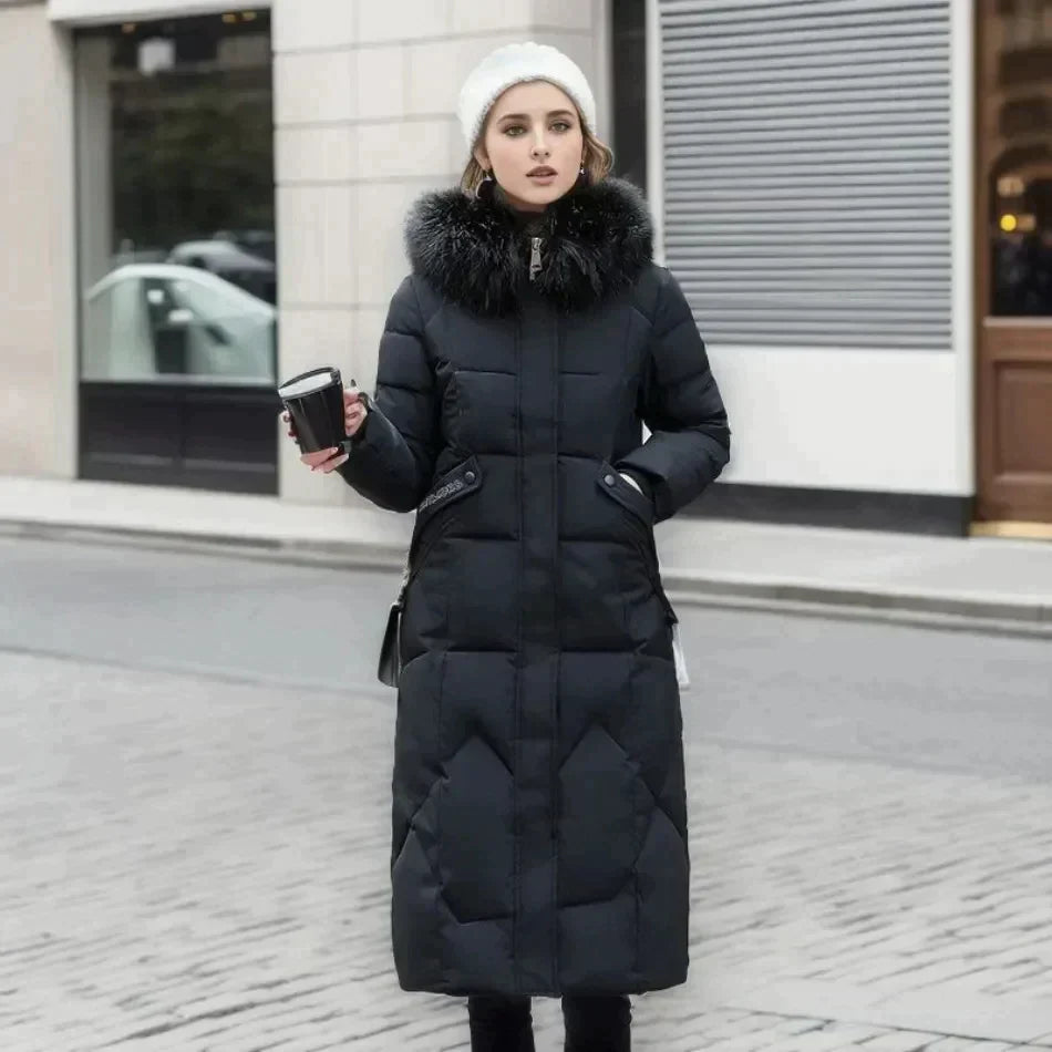 Quilted Slim Fit Detachable Fur Coat