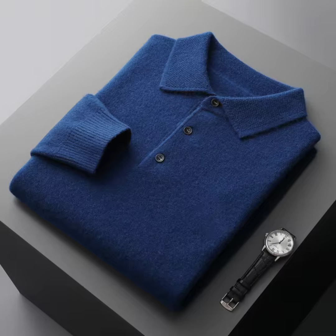 Ribbed Merino Wool Polo Sweater