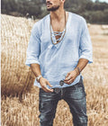 Men's Shirt – Relaxed Fit – Soft Breathable Material – 3/4 Sleeves – Lace Closure