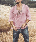Men's Shirt – Relaxed Fit – Soft Breathable Material – 3/4 Sleeves – Lace Closure