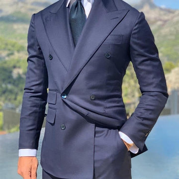 Wool Blend Slim Fit Double Breasted Blazer