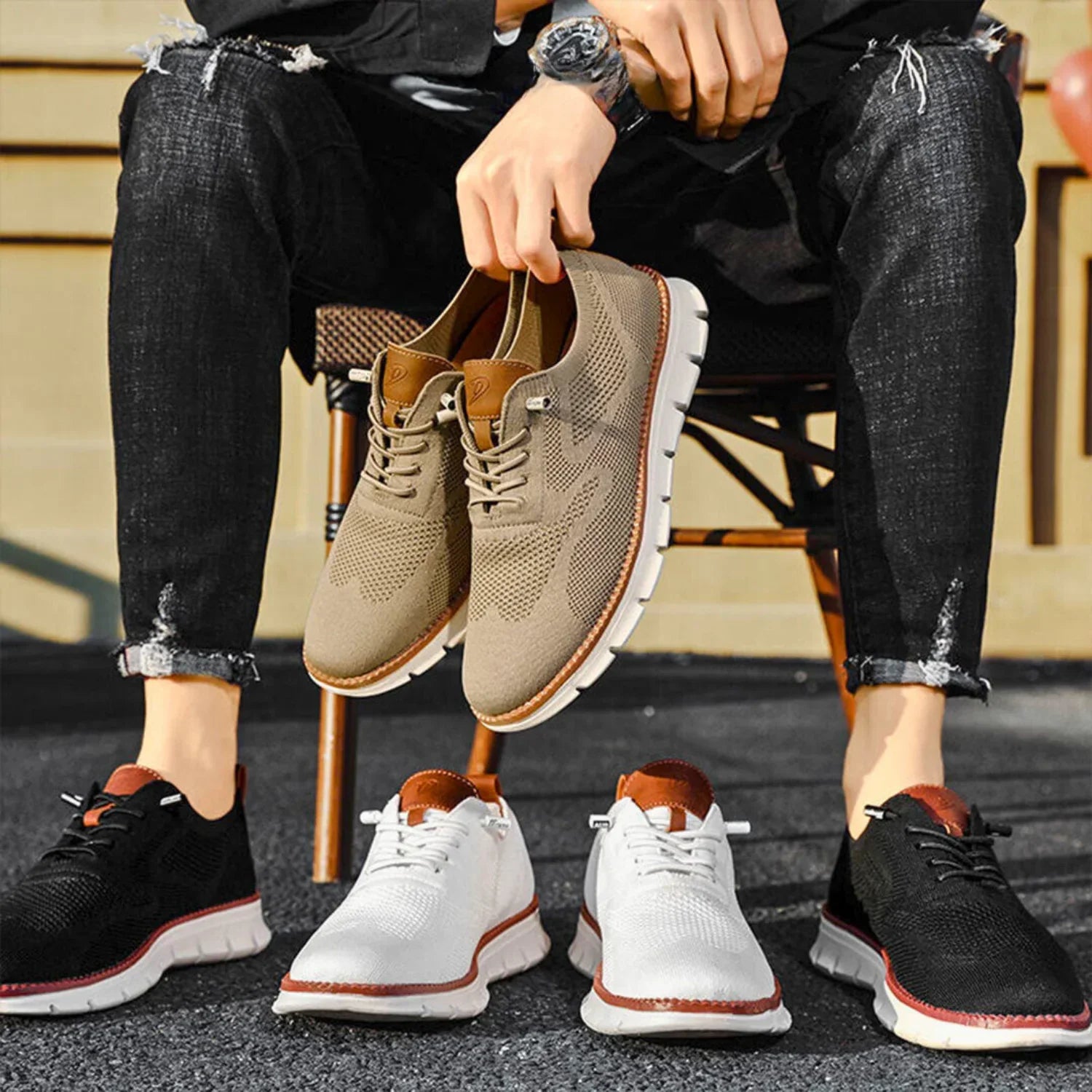 Men's Sneakers – Breathable Knit – Flexible Lightweight Sole – Lace Closure