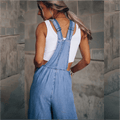 Women's Overalls in Denim - Adjustable Straps - Loose Fit - Wide Legs