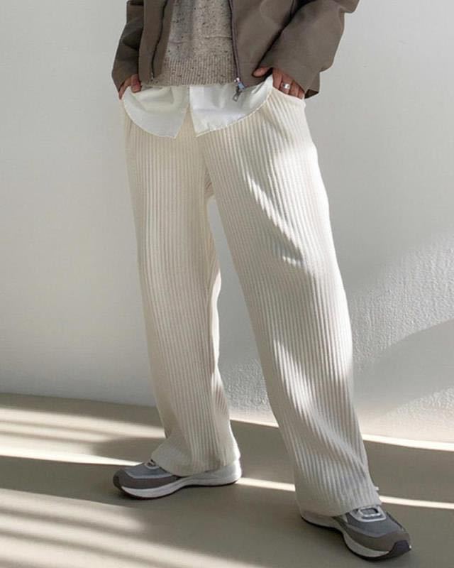 Ribbed Knit Relaxed Fit Full Length Pants