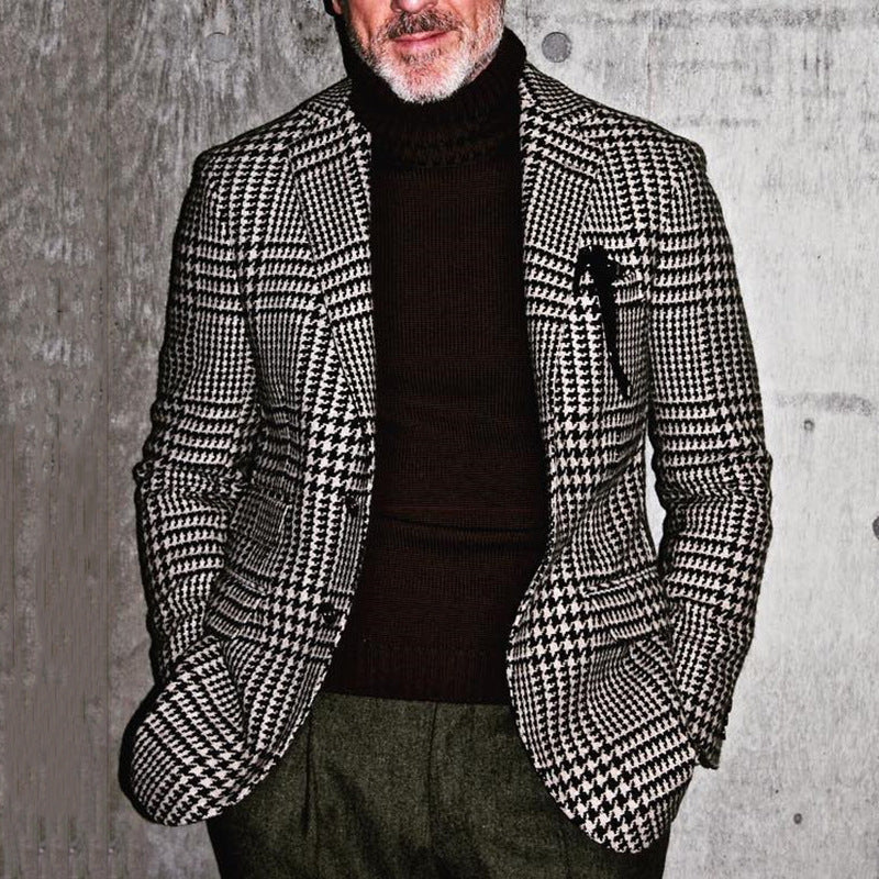 Wool Blend Houndstooth Slim Fit Blazer