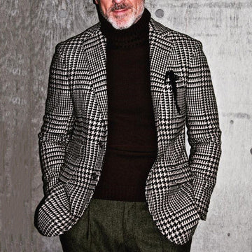 Wool Blend Houndstooth Slim Fit Blazer