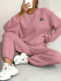 Women's Loungewear Set – Cable Knit – Relaxed Fit – Rib Details – Full Length