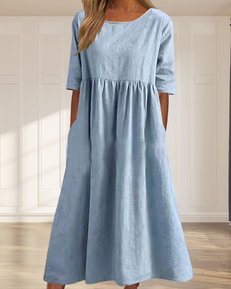 Relaxed Fit A-line Pockets Midi Dress